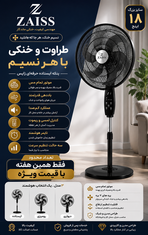 پنکه سه منظوره ۱8 اینچی زایس